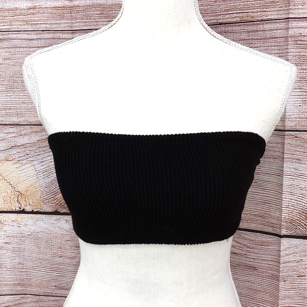 ASOS Black Crinkle Bandeau Bikini Top Size One Size